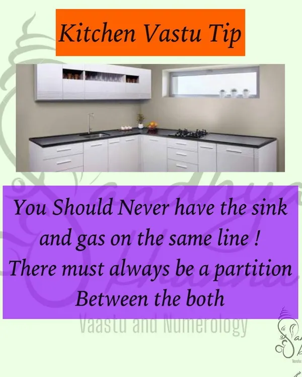This is a critical kitchen Vastu tip. Never have the gas stove (fire element) and the sink (water element) on the same line or platform without a partition. This clash can create conflict and financial instability in the home.
