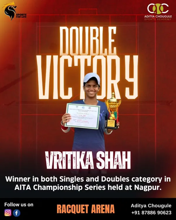 We celebrate a double victory. Vritika Shah showcased incredible skill and endurance to win both the Singles and Doubles titles at the AITA Championship Series.