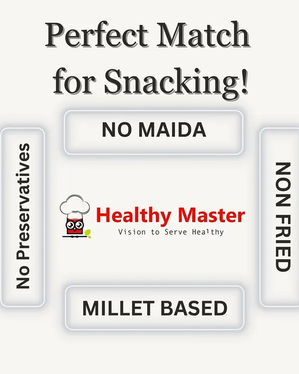The perfect match for snacking is simple. No maida, no preservatives, not fried, and based on nutritious millets. This is the promise behind every Healthy Master product.