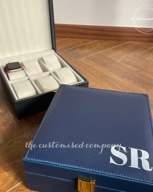 A timeless gift for the man who appreciates detail. Our personalized watch boxes, available for 2, 4, or 6 timepieces, are crafted from faux leather and can be monogrammed with his initials.