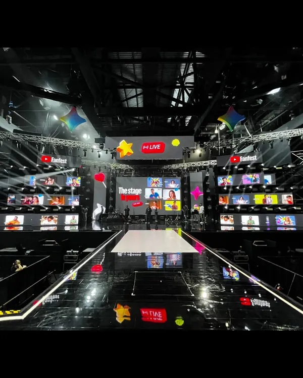 A wide-angle view of the immense stage we managed for the YouTube Fan Fest 2025. Our team handled the complete show run, coordinating dozens of creator segments, live performances, and complex technical cues across multiple LED screens for a seamless live and broadcast experience.
