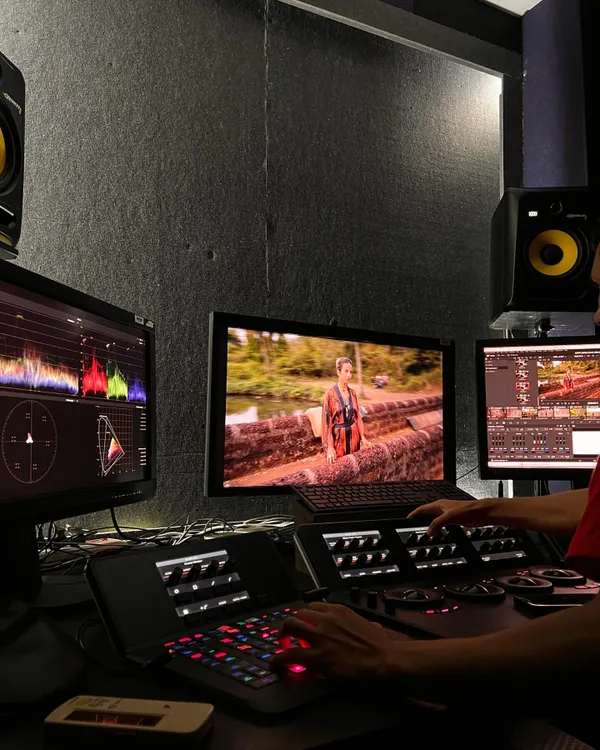 Behind the scenes in the editing suite, color grading the music video for my track 'HIDE'. The visual story is just as important as the audio.
