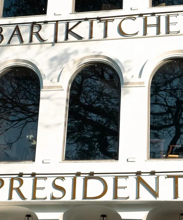 The facade of the President Hotel in Dehradun, an institution since 1976. The redesign of its restaurants honored this legacy, preserving the classic architectural features while introducing a fresh, modern identity.