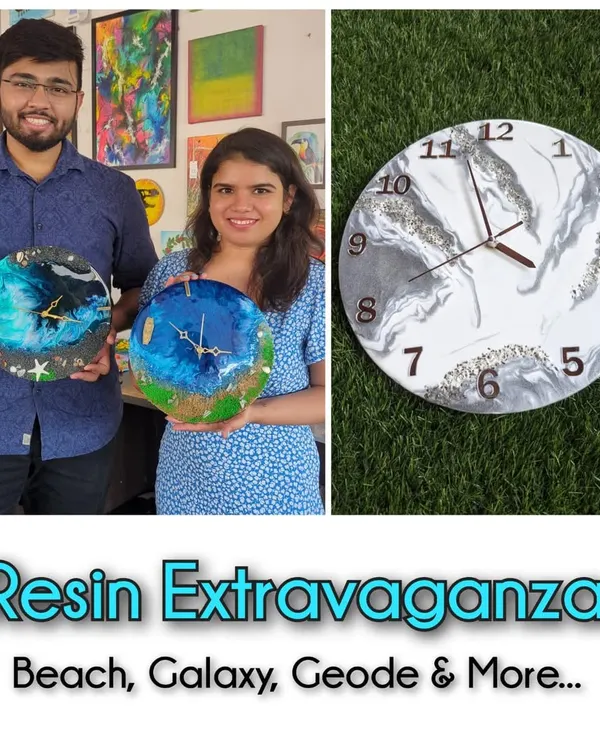 An extravaganza of resin art. We offer workshops to create everything from beach scenes and galaxy clocks to luxurious geode art.