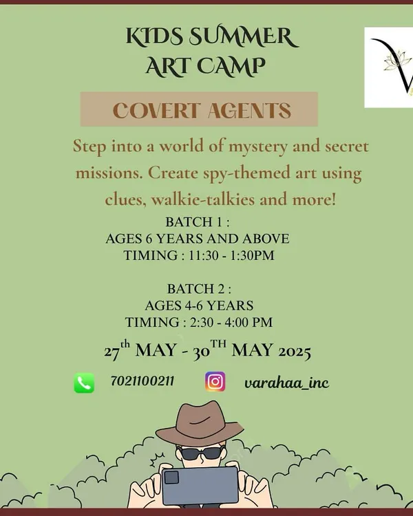 A top-secret mission for young artists. This poster is for my Covert Agents Summer Art Camp, where kids step into a world of mystery and create spy-themed art using clues, walkie-talkies, and more.