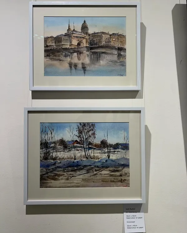 My two watercolor works displayed at the "Russia: An Indian View II" exhibition at the Russian Centre in New Delhi. It was a wonderful opening night.
