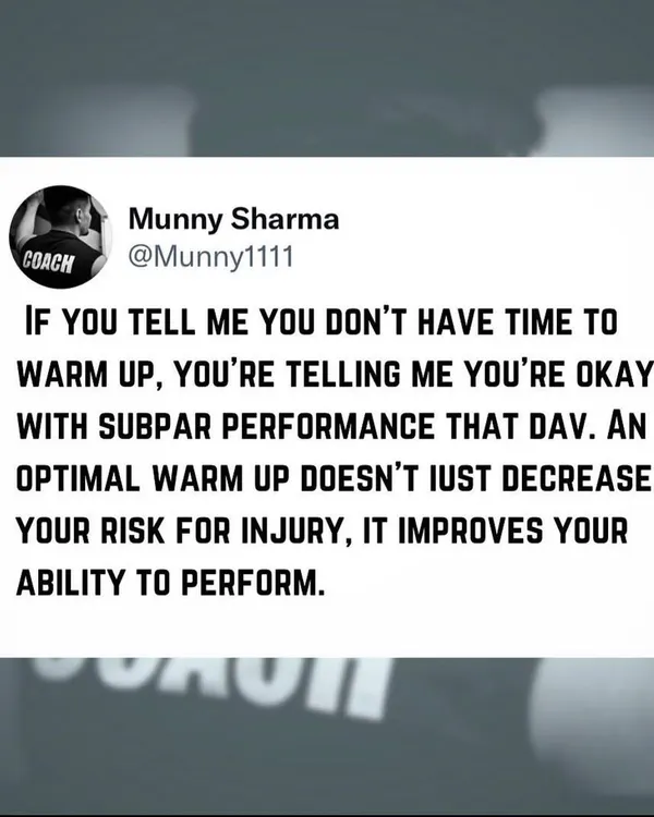 If you tell me you don't have time to warm up, you're telling me you're okay with poor performance. An optimal warm up doesn't just reduce injury risk, it improves your ability to perform.