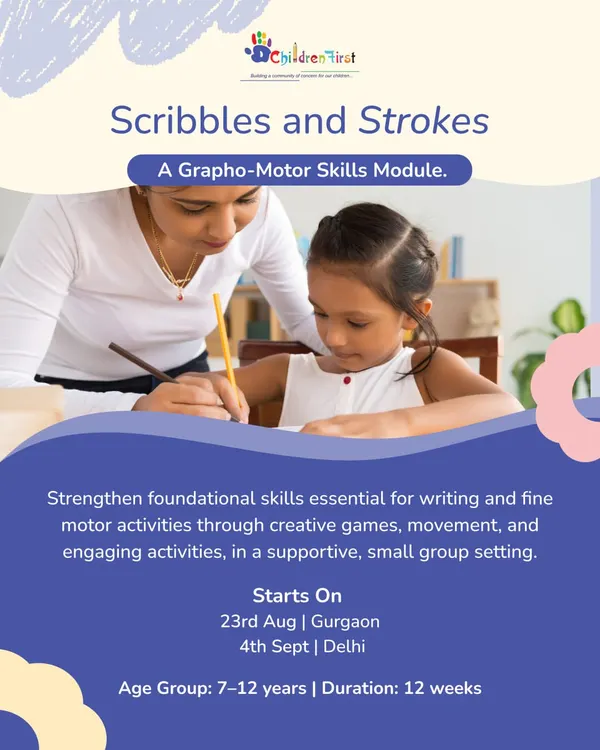 Our "Scribbles and Strokes" program helps children aged 7-12 strengthen foundational writing skills. Led by Occupational Therapists, this 12-week module uses creative games and movement to make writing easier and more enjoyable.