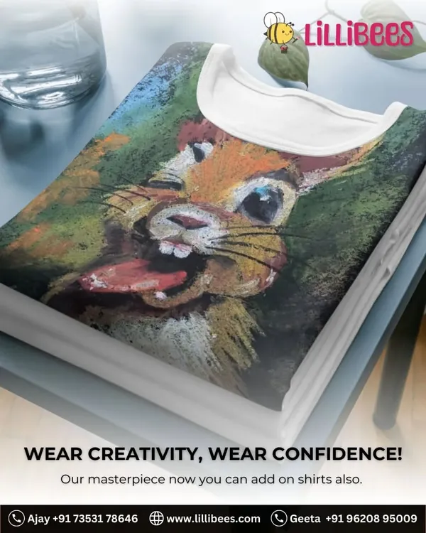 This custom-printed t-shirt shows how we can turn a detailed pastel drawing into a stunning piece of apparel. The colors are bright, and the print is durable, making it a true work of wearable art.