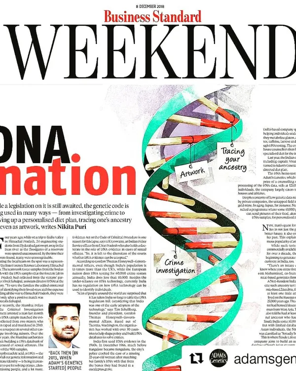 It was a proud moment to see my company, Adam's Genetics, featured in Business Standard. When I started in 2013, DNA-based diets seemed like science fiction to many. Today, it's a reality that is helping people take control of their health through personalized nutrition.
