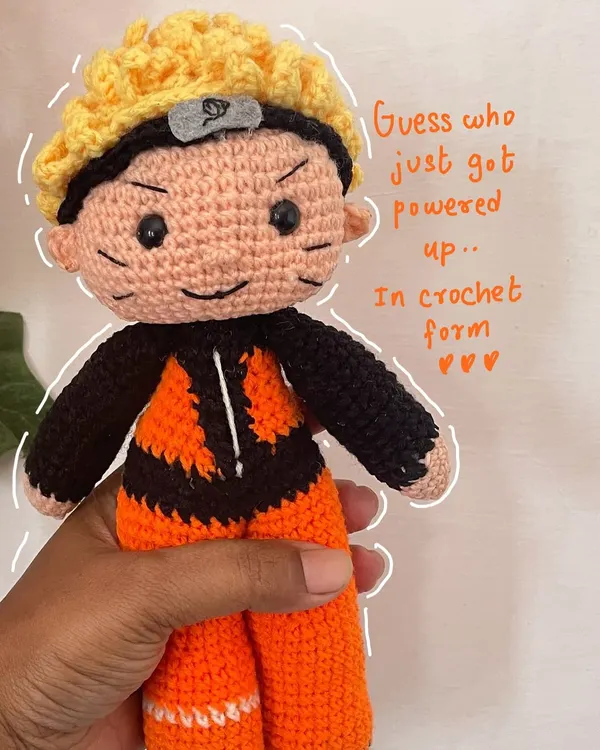 Guess who just got powered up in crochet form? A custom-ordered Naruto plushie, ready to go on an adventure. I love bringing anime characters to life with yarn.