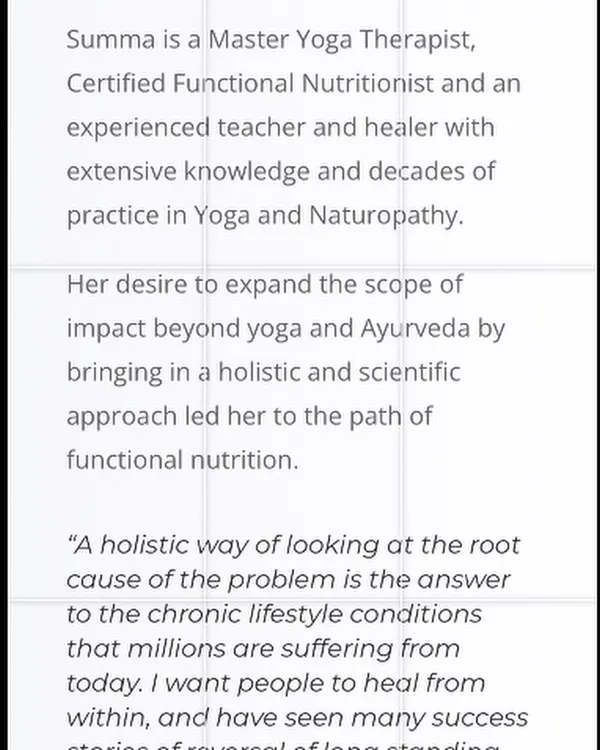 This is the story behind Sankalp. I am Summa, a Master Yoga Therapist and Certified Functional Nutritionist. My goal is to blend the wisdom of Yoga and Ayurveda with a scientific, root-cause approach to help people heal from within.