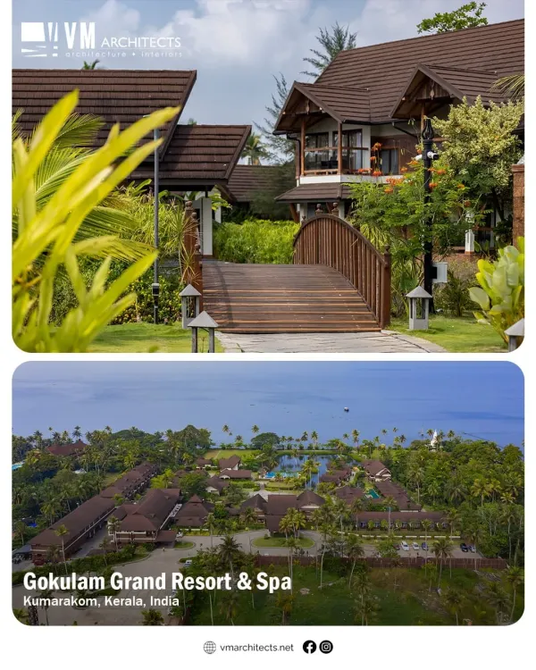 This collage captures the Gokulam Grand Resort & Spa in Kumarakom, a project that embodies my approach to luxury resort architecture. The design integrates traditional Kerala aesthetics with modern comforts, creating a serene retreat that is both grand in scale and intimately connected to its lush, natural surroundings.