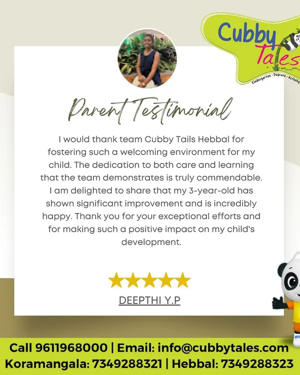 Thank you, Deepthi, for your kind words about our Hebbal team. I am delighted to hear that your child is happy and showing significant improvement. Fostering a welcoming and dedicated environment is at the heart of what I do.