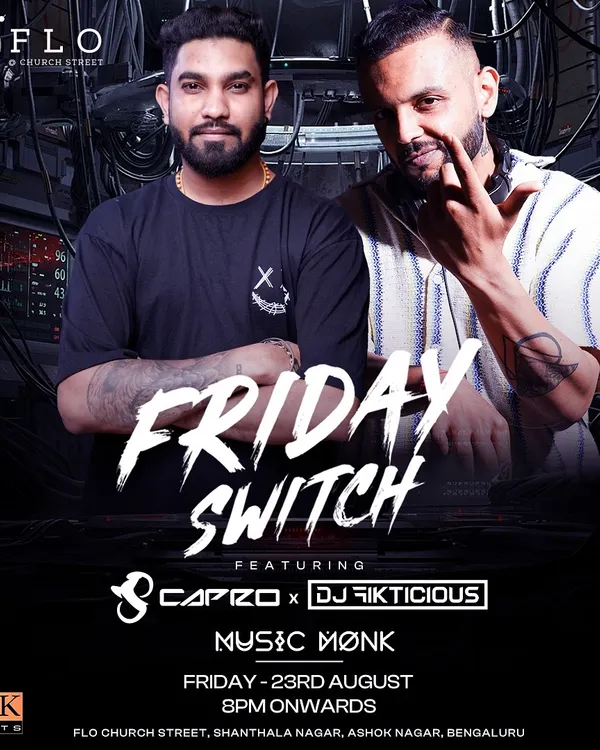 Poster for a 'Friday Switch' event at Flo Church Street, showcasing a collaboration with another DJ.