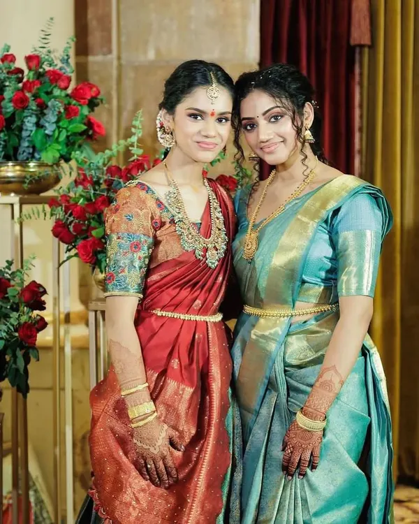 The bond between sisters is so special. Here is Thuranya on her half saree ceremony day with her sister. I provided makeup for both, creating coordinated looks that were individually beautiful.