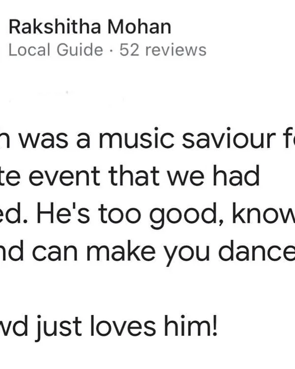This review from a corporate event organizer says it all: "He's too good, knows his music and can make you dance all night!" My goal is to be the music saviour for your event, ensuring the crowd loves the vibe.