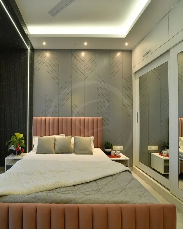 From 3D render to reality. This image shows the completed daughter's bedroom, perfectly matching the initial visualization (seen in image 245). Our meticulous planning ensures the final outcome is exactly what you dreamed of, from the pink bed to the textured accent wall.