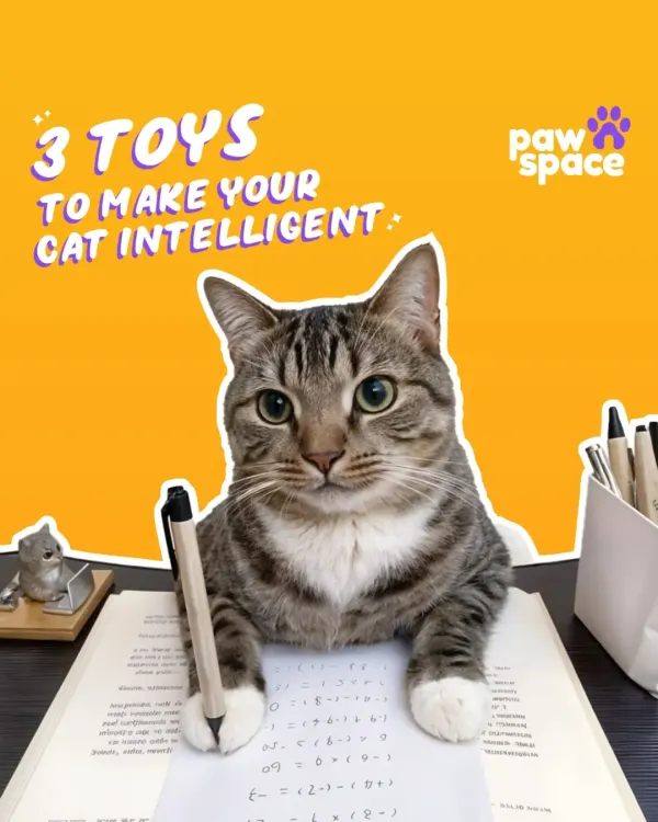 This image of a cat "studying" humorously highlights our focus on feline intelligence. We use engaging toys and techniques to provide the mental stimulation your cat needs to stay sharp and happy.