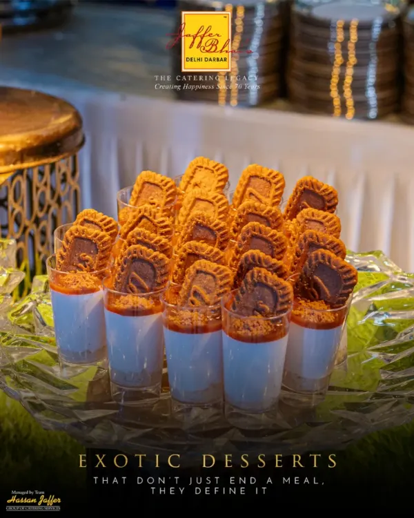 Exotic desserts that don't just end a meal, they define it. Our Lotus Biscoff dessert cups are a modern favorite, layering creamy mousse with the iconic spiced cookie.
