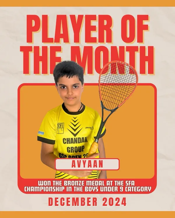 Celebrating our Player of the Month, Avyaan, for his bronze medal win at the SFA Championship. This is just the beginning of an amazing journey for him.