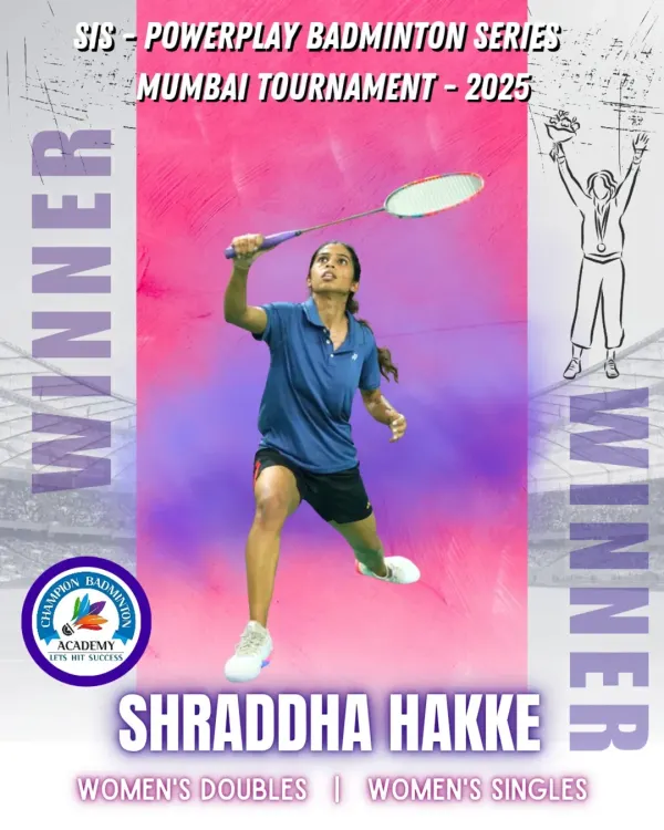 A huge congratulations to Shraddha Hakke for her incredible double gold win in Women's Singles and Doubles at the SIS Powerplay Badminton Series. Her talent and effort shine through in every match.