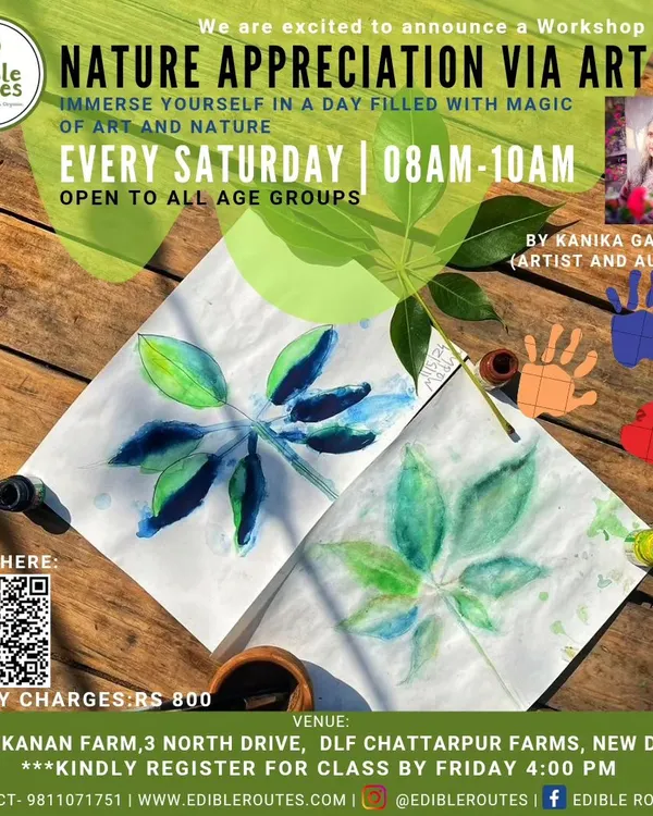 Our "Nature Appreciation via Art" workshop is back! Join us on Saturdays to immerse yourself in a day filled with the magic of art and nature, guided by artist and author Kanika Gahlaut.