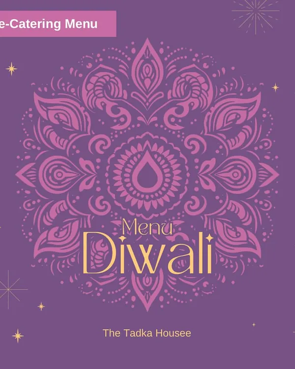 Our special Diwali live-catering menu cover. We create festive menus to light up your celebrations, whether it's a big party or an intimate games night.
