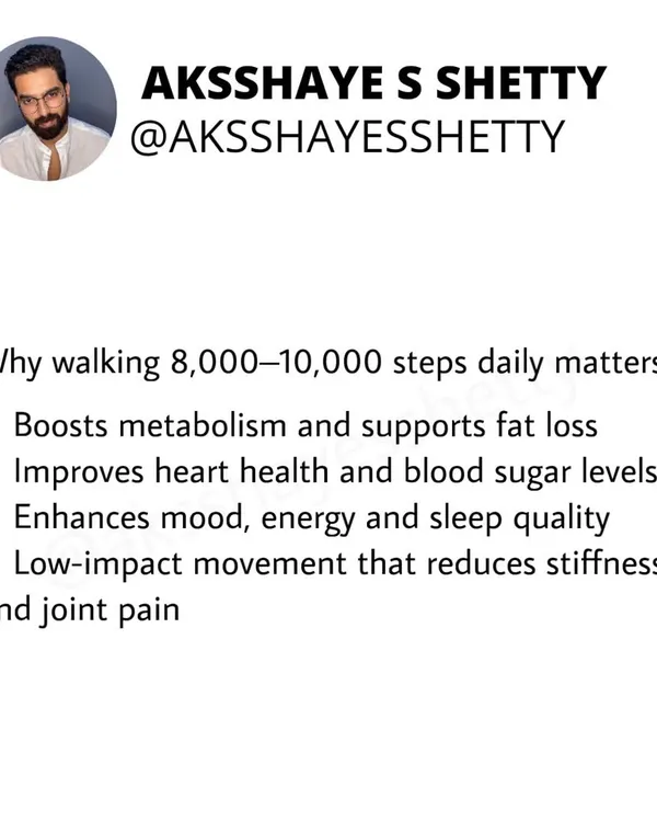 Why does walking 8,000-10,000 steps daily matter so much? It boosts your metabolism to support fat loss, improves heart health and blood sugar levels, and enhances your mood and sleep quality. It's a low-impact movement that also reduces joint pain.