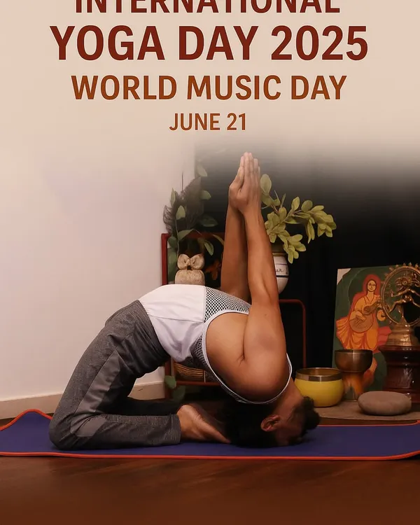 An announcement for my Hatha Siddhi Retreat, celebrating International Yoga Day and World Music Day. These events combine movement, breath, and the healing power of sound.