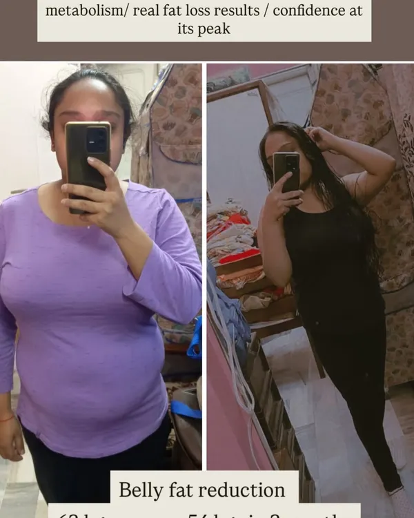 This is what targeted fat loss looks like. This client went from 62 kgs to 54 kgs in just two months by focusing on hormonal balance and consistent, home-based habits. This wasn't about extreme dieting, but about understanding her body's needs.