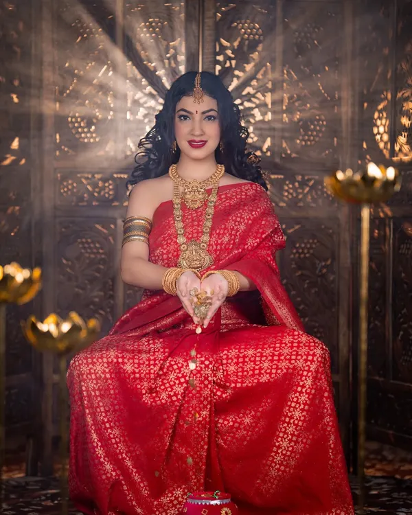 A beautiful shot from my Varamahalakshmi festival series. The makeup is traditional, with a focus on divine elegance.
