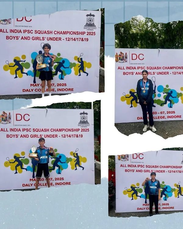 A collage showcasing the champions from Modern School, Barakhamba Road, after their dominant performance at the IPSC championship. Our school programs are designed to produce winners.
