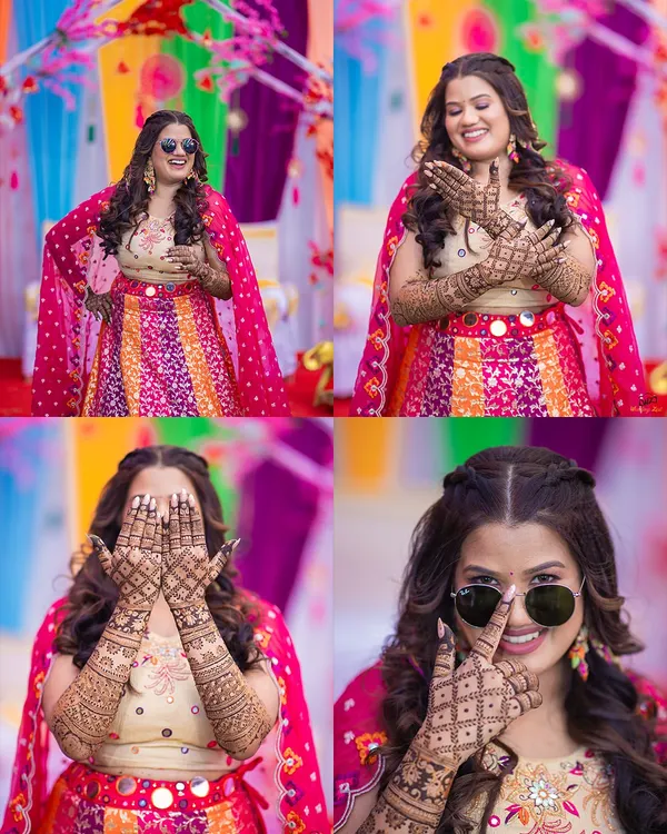A collage of the bride, Prachi, having fun and showing off her beautiful mehendi. I love capturing the bride's personality and excitement during the pre-wedding festivities.