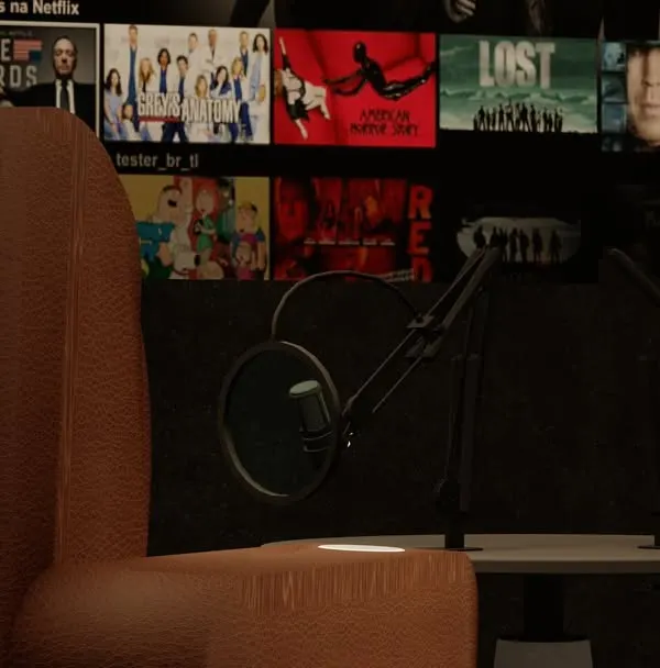 A glimpse into a versatile home theater that doubles as a podcast studio. The room is acoustically treated for both watching movies and recording crystal-clear audio.