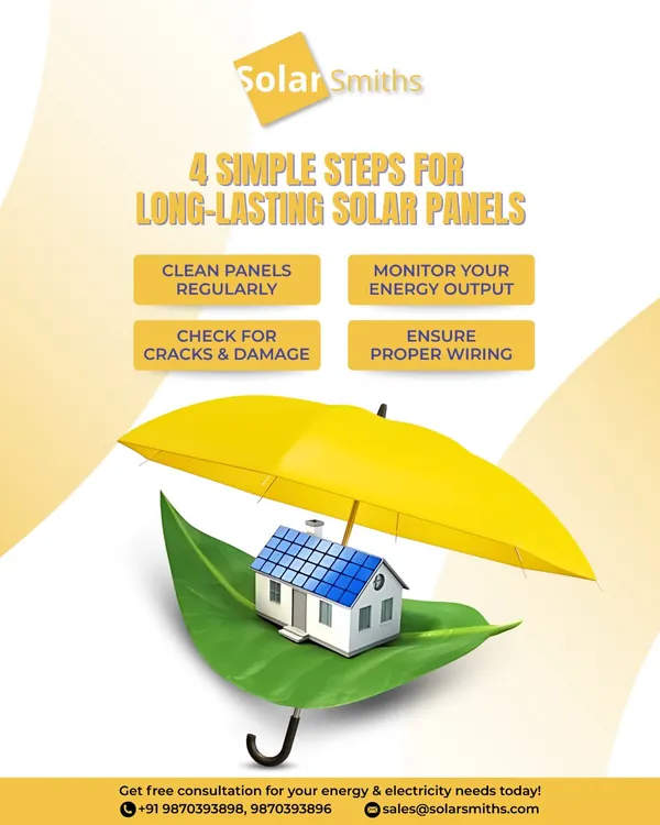 I help you protect your investment with four simple steps for long-lasting solar panels. My maintenance services include regular cleaning, damage checks, output monitoring, and ensuring proper wiring.