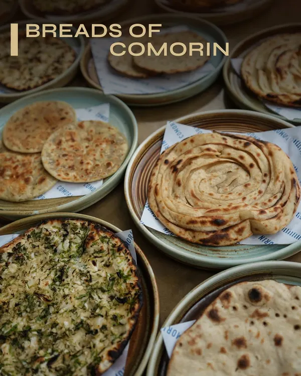 Round, flaky, crisp, charred. The breads of Comorin come in every mood and texture, from lachha paratha to garlic naan and simple rotis.