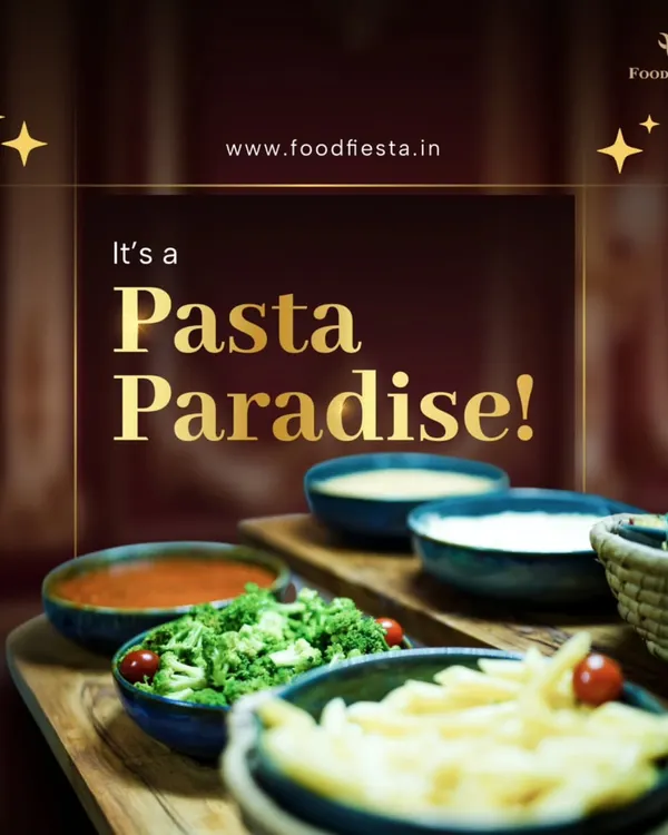Welcome to my Pasta Paradise. A live station with various pastas, sauces like arrabbiata and alfredo, and fresh toppings like broccoli, allowing guests to create their own perfect Italian dish.