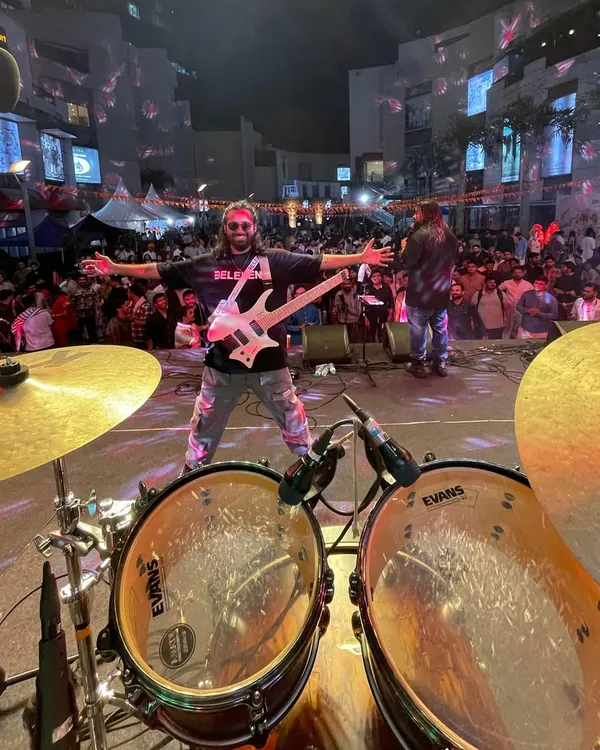 A view from the drum kit at our recent corporate show for Ernst & Young in Pune. We love performing at corporate gigs where the energy is all about fun and celebration.