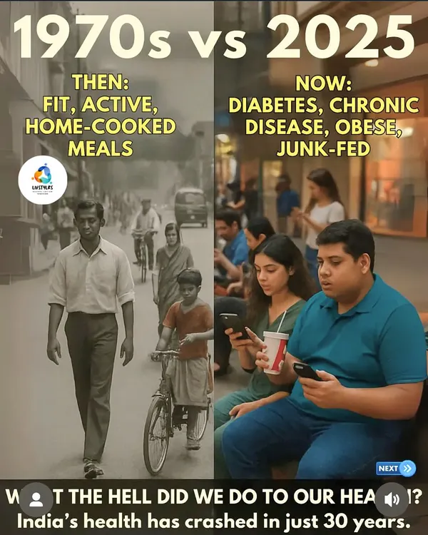 This is the reality of our health in just one generation. We've moved from active lifestyles and home-cooked meals to being sedentary and dependent on junk food, leading to an explosion of diabetes and chronic disease. My mission is to reverse this trend by bringing us back to real food and true health.