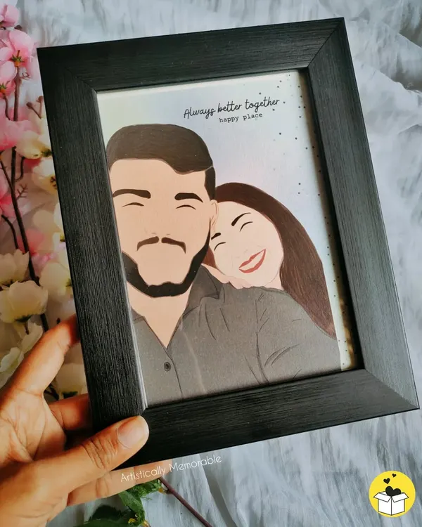 "Always better together." This custom illustration captures a happy couple's bond, making it a perfect and affordable Valentine's Day or anniversary gift in a classic black frame.