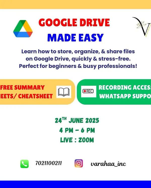 Tired of 'Storage Full' alerts and digital clutter? My 'Google Drive Made Easy' class is the solution. I will teach you how to properly store, organize, and share your files stress-free, perfect for beginners and busy professionals.