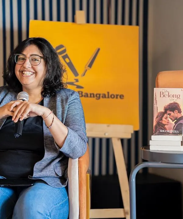 Author Shuchi Batra smiling during the launch of her book "You Belong with Me". We love creating these opportunities for authors to connect with the Bangalore literary community.