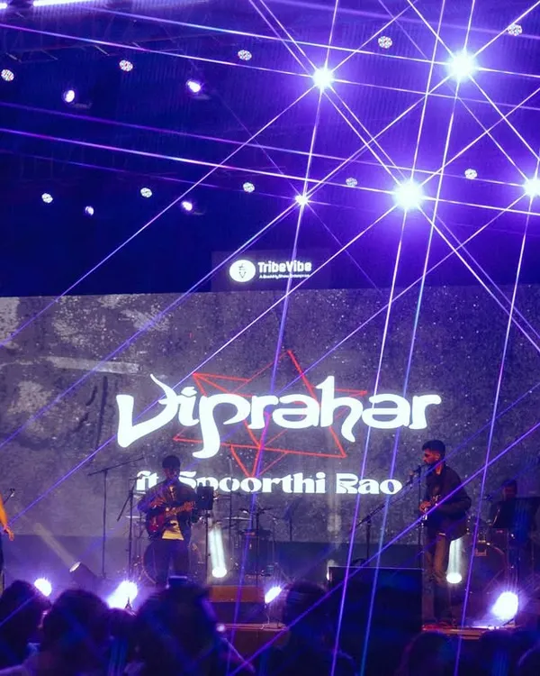 Our band, Viprahar, live on stage at AFMC Pune under a spectacular laser light show. This is the kind of large scale production we bring to our festival performances.