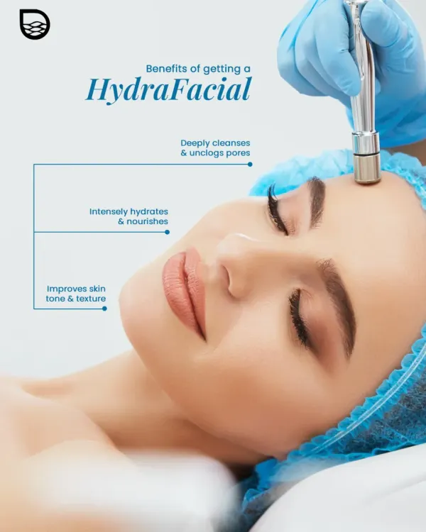 This image illustrates the key benefits of a HydraFacial treatment. This medical-grade facial provides deep cleansing to unclog pores, intense hydration for a nourished feel, and gentle exfoliation to improve overall skin tone and texture.