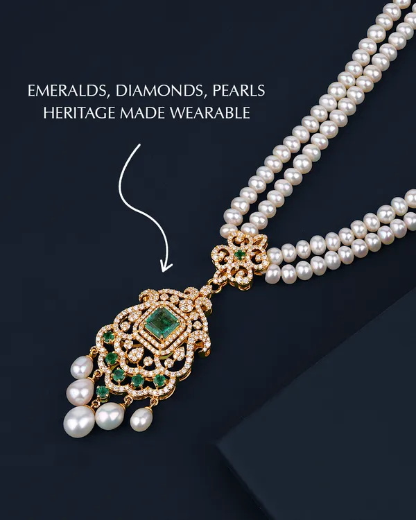Heritage made wearable. This masterpiece brings together the richness of Zambian emeralds, the brilliance of diamonds, and the grace of pearls in a design that feels royal. It is a piece crafted for your most special moments, destined to become part of your family's legacy.