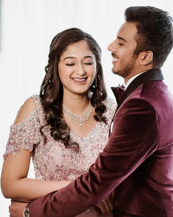 A happy, candid moment between Surabhi and her fiancé at their engagement. I gave her a natural, glowing makeup look that made her look and feel amazing in her beautiful pink gown.