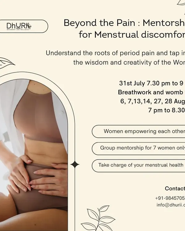 My "Beyond the Pain" mentorship is an intimate journey for a small group of women to understand the roots of menstrual discomfort. This poster outlines our sessions, where we use breathwork and womb talk to tap into the wisdom and creativity of the womb.