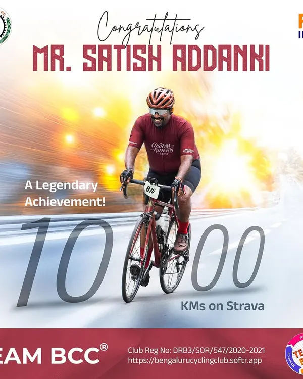A legendary achievement! We congratulate Satish Addanki on completing an astounding 100,000 kms on Strava. Your journey is the ultimate inspiration.