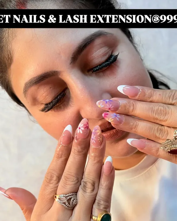 Check out my popular nail and lash extension combo deal. This client is showcasing her 3D floral nail art and a fresh set of lashes.